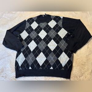 Men's Saks Fifth Avenue Black and Gray Argyle Cashmere Sweater Dandy grandpacore